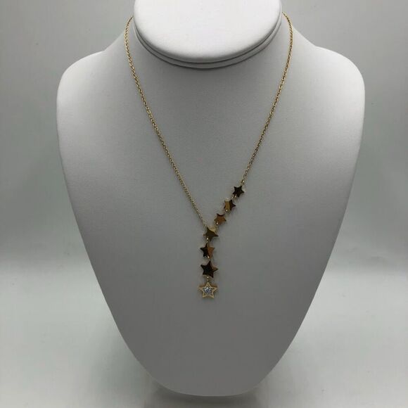 18K Gold Plated Women's Cascading Stars Necklace Cubic Zirconia Accent - Picture 3 of 10